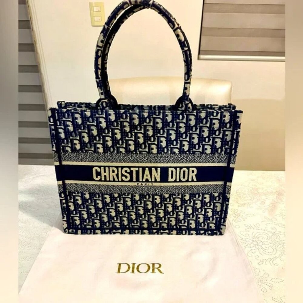 Christian Dior Oblique Medium Book Tote Blue Multicolor